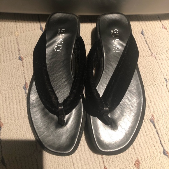Vintage Gucci Suede/ Velvet Thong Flip Flops - Picture 1 of 6